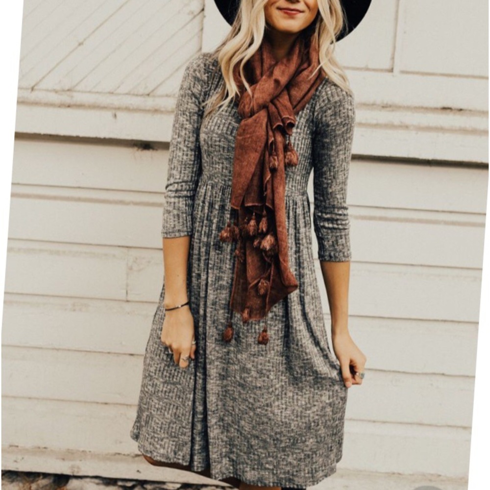 Roolee grey ribbed midi dress